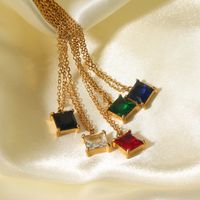 Simple Style Square Stainless Steel Titanium Steel Inlay Zircon Pendant Necklace main image 3