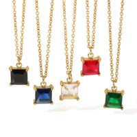 Simple Style Square Stainless Steel Titanium Steel Inlay Zircon Pendant Necklace main image 2