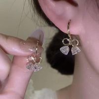 1 Pair Lady Heart Shape Bow Knot Inlay Artificial Crystal Zircon Drop Earrings Earrings main image 4