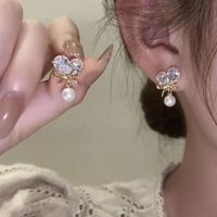 1 Pair Lady Heart Shape Bow Knot Inlay Artificial Crystal Zircon Drop Earrings Earrings main image 3