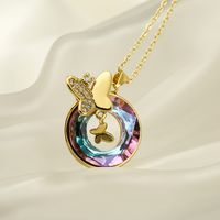 Elegant Butterfly Copper Plating Inlay Zircon 18k Gold Plated Pendant Necklace main image 4