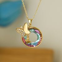 Elegant Butterfly Copper Plating Inlay Zircon 18k Gold Plated Pendant Necklace main image 2