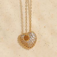 Elegant Shiny Heart Shape Flower Copper Plating Inlay Zircon 14k Gold Plated Pendant Necklace sku image 3