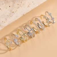 Elegant Shiny Cross Copper Plating Inlay Zircon 14k Gold Plated Open Ring main image 9