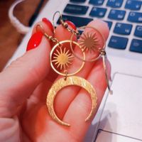 1 Pair Ethnic Style Simple Style Sun Moon Plating Metal Drop Earrings main image 1