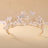 Elegant Bridal Sweet Flower Butterfly Alloy Plating Inlay Artificial Crystal Artificial Pearls Rhinestones Crown main image 3