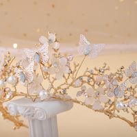 Elegant Bridal Sweet Flower Butterfly Alloy Plating Inlay Artificial Crystal Artificial Pearls Rhinestones Crown main image 2