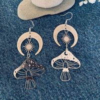 1 Pair Retro Ethnic Style Sun Moon Mushroom Plating Hollow Out Alloy Drop Earrings main image 3