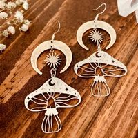 1 Pair Retro Ethnic Style Sun Moon Mushroom Plating Hollow Out Alloy Drop Earrings main image 4