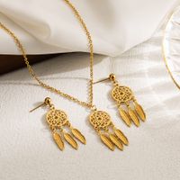 Wholesale Elegant Dreamcatcher Stainless Steel Hollow Out 18k Gold Plated Earrings Necklace sku image 2