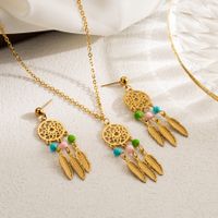 Wholesale Elegant Dreamcatcher Stainless Steel Hollow Out 18k Gold Plated Earrings Necklace sku image 1