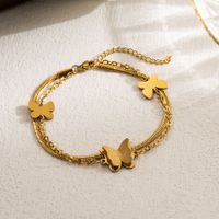 Casual Devil's Eye Butterfly Stainless Steel Imitation Pearl Layered Gold Plated Bracelets main image 2