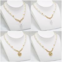 Casual Elegant Simple Style V Shape Little Bear Imitation Pearl Copper Plating Inlay Zircon 18k Gold Plated Pendant Necklace main image 1