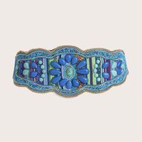 Bohemian Stripe Water Droplets Woven Fabric Metal Inlay Turquoise Women's Woven Belts sku image 6