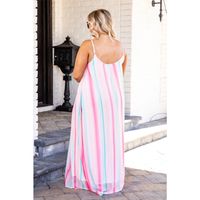 Strap Dress Elegant Collarless Printing Sleeveless Gradient Color Maxi Long Dress Casual main image 4