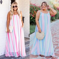 Strap Dress Elegant Collarless Printing Sleeveless Gradient Color Maxi Long Dress Casual main image 6