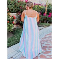 Strap Dress Elegant Collarless Printing Sleeveless Gradient Color Maxi Long Dress Casual main image 2