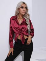 Women's Blouse Long Sleeve Blouses Button Casual Classic Style Solid Color main image 4