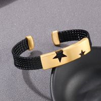 Punk Cool Style Pentagram Stainless Steel 18K Gold Plated Men'S Cuff Bracelets main image 3