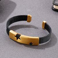 Punk Cool Style Pentagram Stainless Steel 18K Gold Plated Men'S Cuff Bracelets main image 4