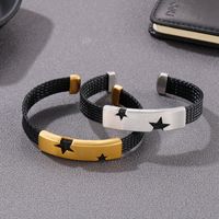 Punk Cool Style Pentagram Stainless Steel 18K Gold Plated Men'S Cuff Bracelets main image 6
