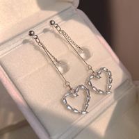1 Pair Vacation Simple Style Heart Shape Plating Inlay Alloy Zircon Silver Plated Drop Earrings main image 3