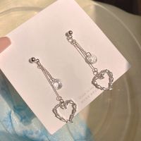 1 Pair Vacation Simple Style Heart Shape Plating Inlay Alloy Zircon Silver Plated Drop Earrings main image 2