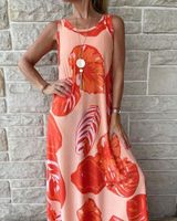 Women's Pencil Skirt Simple Style Round Neck Printing Sleeveless Printing Maxi Long Dress Street main image 5