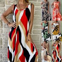 Femmes Jupe Crayon Style Simple Col Rond Impression Sans Manches Impression Maxi Longue Robe Rue main image 1