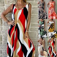 Femmes Jupe Crayon Style Simple Col Rond Impression Sans Manches Impression Maxi Longue Robe Rue main image 6