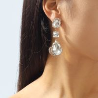 1 Pair Elegant Luxurious Square Water Droplets Inlay Alloy Rhinestones Drop Earrings main image 3