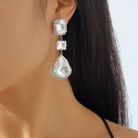 1 Pair Elegant Luxurious Square Water Droplets Inlay Alloy Rhinestones Drop Earrings main image 5