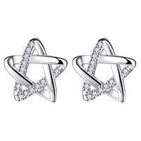 1 Par Estilo Simple Estrella Enchapado Embutido Plata Esterlina Diamante Artificial Aretes main image 4