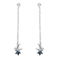 1 Pair Fairy Style Star Moon Chain Inlay Sterling Silver Zircon Drop Earrings sku image 1