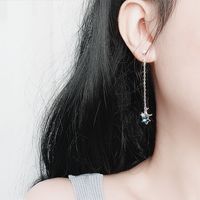 1 Pair Fairy Style Star Moon Chain Inlay Sterling Silver Zircon Drop Earrings main image 4