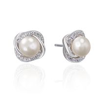 1 Pair Simple Style Commute Round Inlay Sterling Silver Pearl Zircon Ear Studs main image 2
