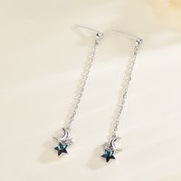1 Pair Fairy Style Star Moon Chain Inlay Sterling Silver Zircon Drop Earrings main image 1