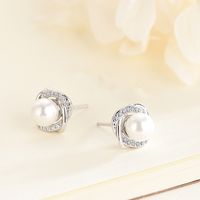 1 Pair Simple Style Commute Round Inlay Sterling Silver Pearl Zircon Ear Studs main image 1
