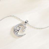 Simple Style Moon Cat Sterling Silver Inlay Zircon Pendant Necklace main image 5