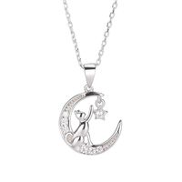 Simple Style Moon Cat Sterling Silver Inlay Zircon Pendant Necklace main image 4