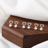 1 Pair Elegant Heart Shape Pearl Inlay Sterling Silver Artificial Diamond Ear Studs main image 1