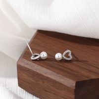 1 Pair Elegant Heart Shape Pearl Inlay Sterling Silver Artificial Diamond Ear Studs main image 3