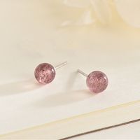 1 Pair Sweet Round Sterling Silver Strawberry Quartz Ear Studs main image 1