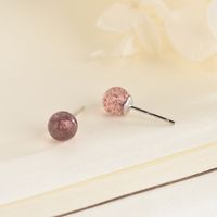 1 Pair Sweet Round Sterling Silver Strawberry Quartz Ear Studs main image 4