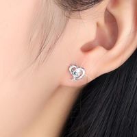 1 Paire Style Simple Forme De Cœur Incruster Argent Sterling Diamant Artificiel Boucles D'oreilles main image 5