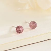 1 Pair Sweet Round Sterling Silver Strawberry Quartz Ear Studs main image 2