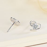 1 Pair Simple Style Heart Shape Inlay Sterling Silver Artificial Diamond Ear Studs main image 4