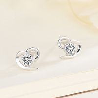 1 Pair Simple Style Heart Shape Inlay Sterling Silver Artificial Diamond Ear Studs main image 1