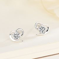 1 Pair Simple Style Heart Shape Inlay Sterling Silver Artificial Diamond Ear Studs main image 6
