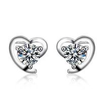 1 Pair Simple Style Heart Shape Inlay Sterling Silver Artificial Diamond Ear Studs sku image 1